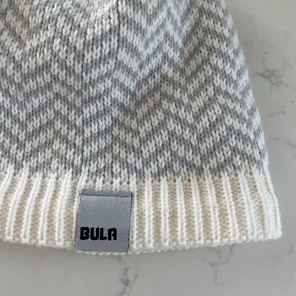 Bula Outdoor Cozy Acrylic Herringbone Print Knit Beanie Toque Grey White Unisex - Picture 2 of 9
